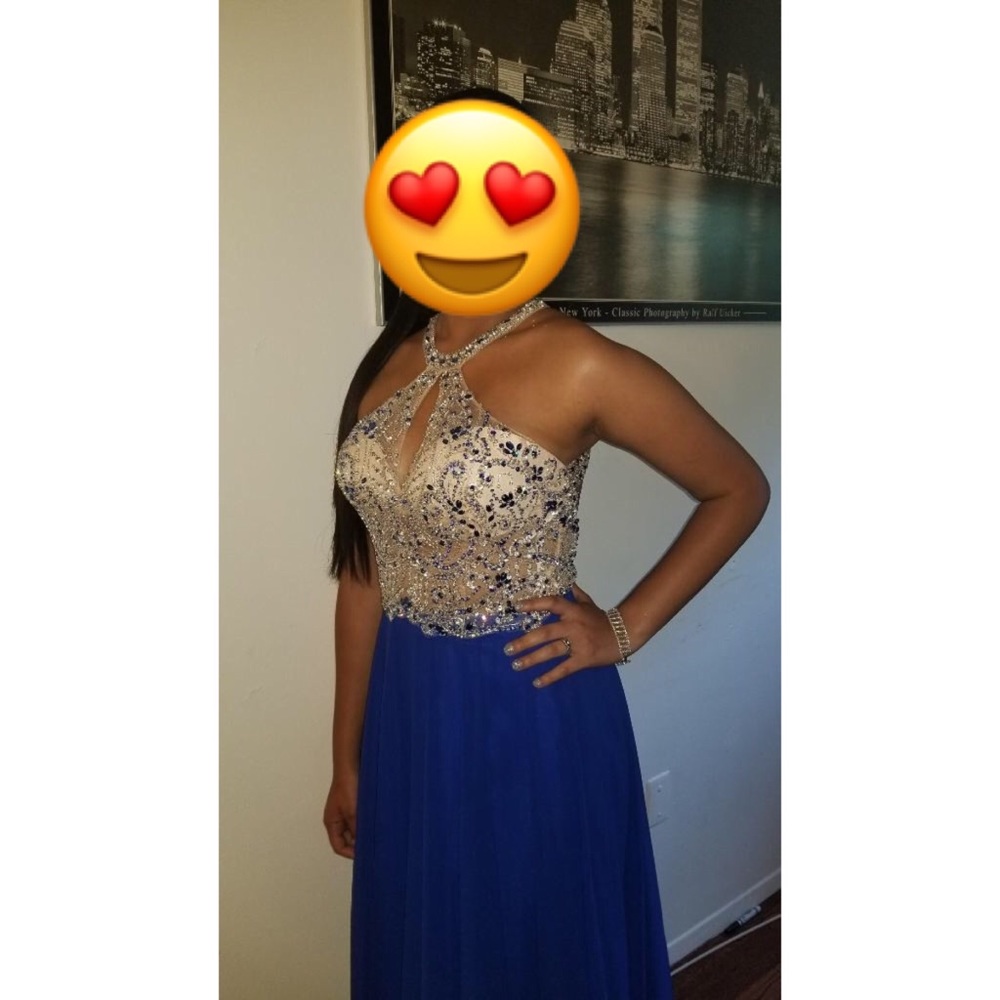 Camille La Vie Royal Blue & Silver Prom Dress